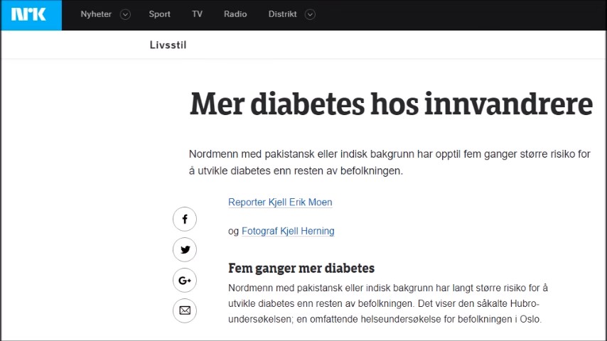 "More Diabetes in Immigrants". "Five Times more Diabetes"