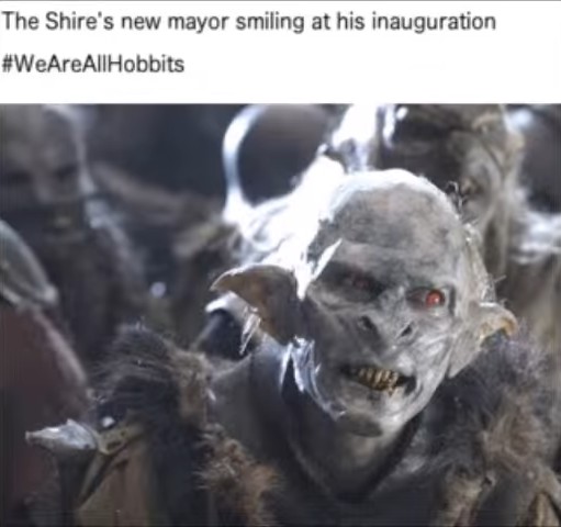 The Shire's new mayor smiling at his inauguration #WeAreAllHobbits